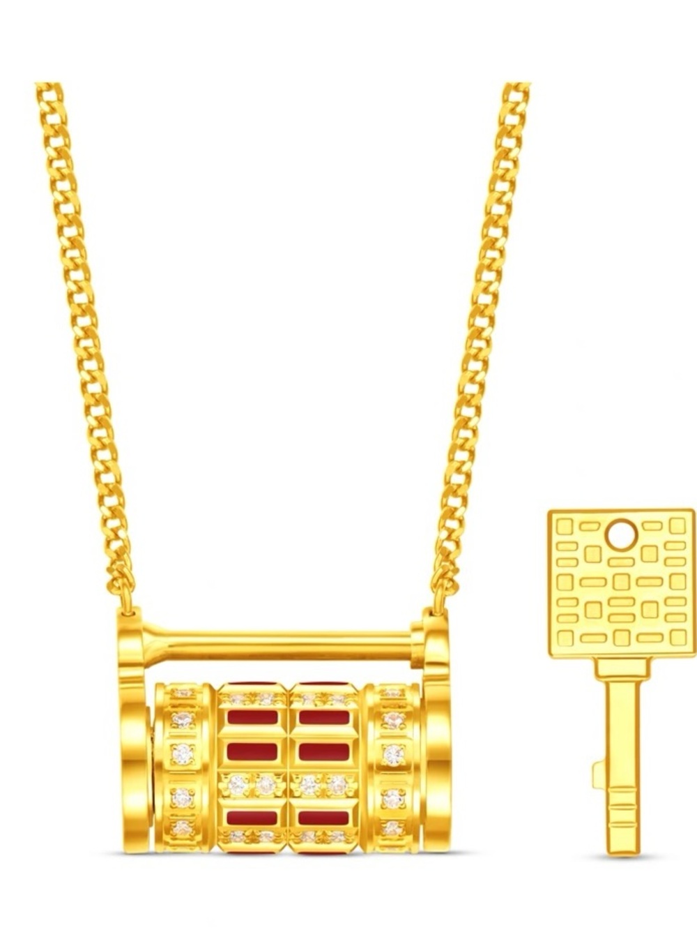Gold Tone Rotating Cylinder Pendant Necklace